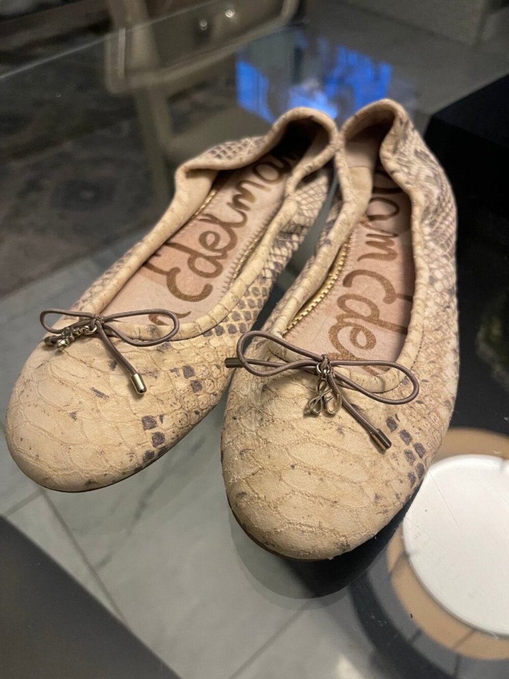 Sam Edelman Felicia Ballet Flats Natural Snake Sz 7.5 $100 Retail